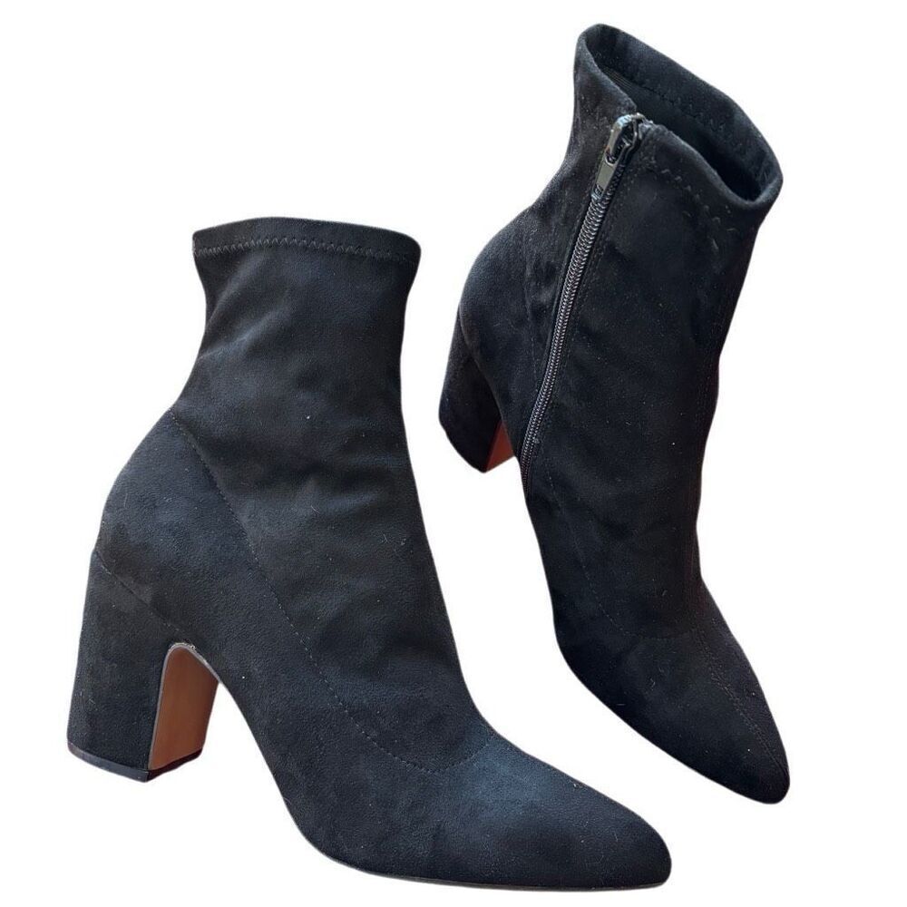 STEVEN New York Chunky Heel Black Suede Leather Sock Bootie Zip Women’s Size 8M